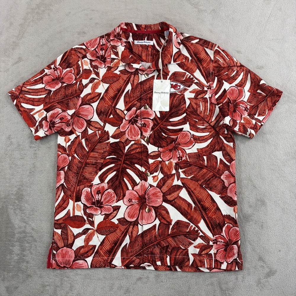 Tommy Bahama Kansas City Chiefs Floral Lush Shirt Med Chili Pepper Red NWT $168